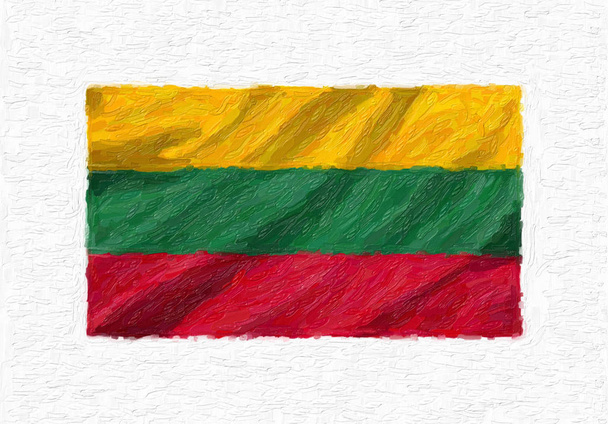 Литва раскрашена вручную размахивая национальным флагом, масляная краска изолирована на белом холсте, 3D иллюстрация
. - Фото, изображение