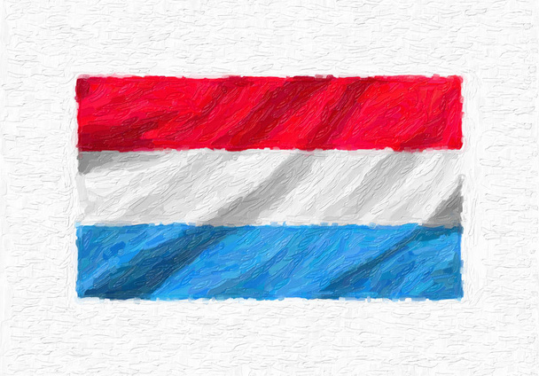 Drapeau national du Luxembourg peint à la main, peinture à l'huile isolée sur toile blanche, illustration 3D
. - Photo, image