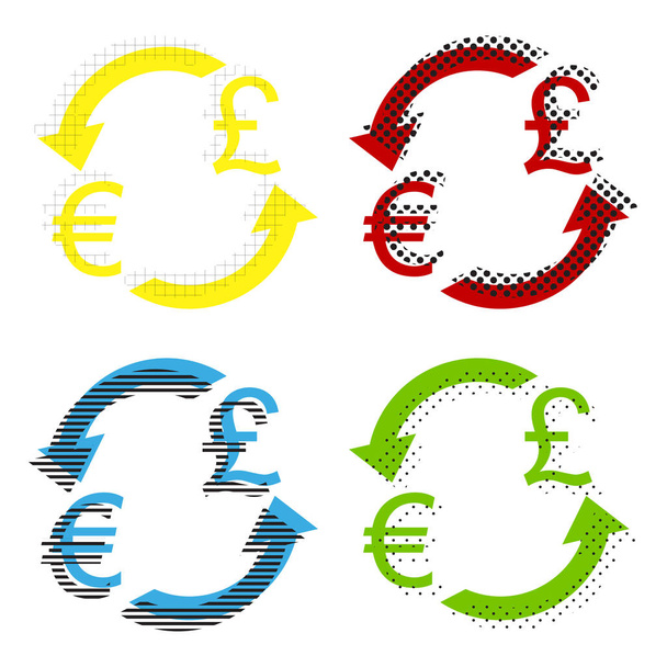 Valuutanvaihtokyltti. Euro ja Englannin punta. Vektori. Keltainen, punainen
,  - Vektori, kuva