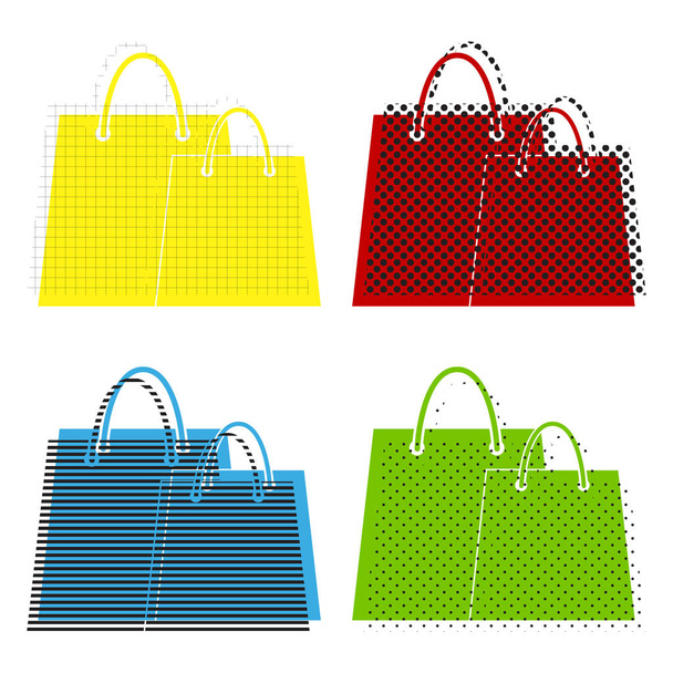 Shopping bags sign. Vector. Yellow, red, blue, green icons with  - Vector, Image