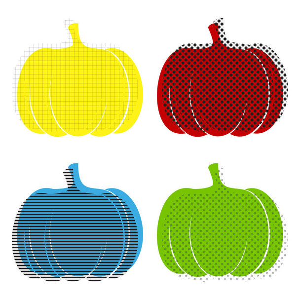 Pumpkin sign. Vector. Yellow, red, blue, green icons with their  - Vector, Image