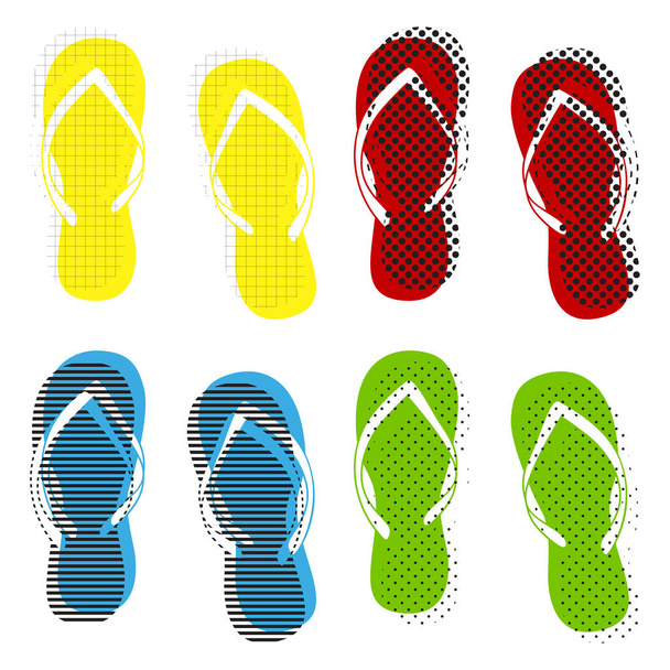 Flip flop sign. Vector. Yellow, red, blue, green icons with thei - ベクター画像