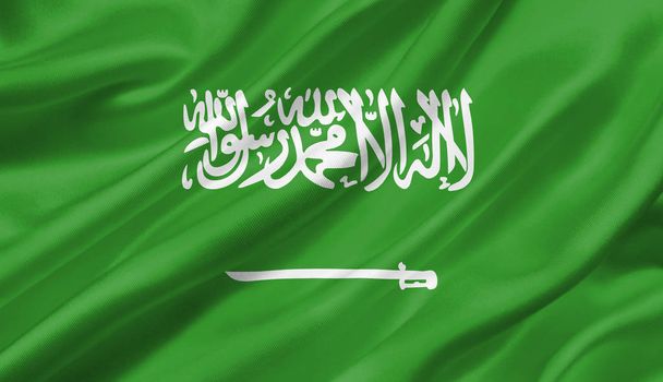 saudi-arabische Flagge weht im Wind, 3D-Illustration. - Foto, Bild