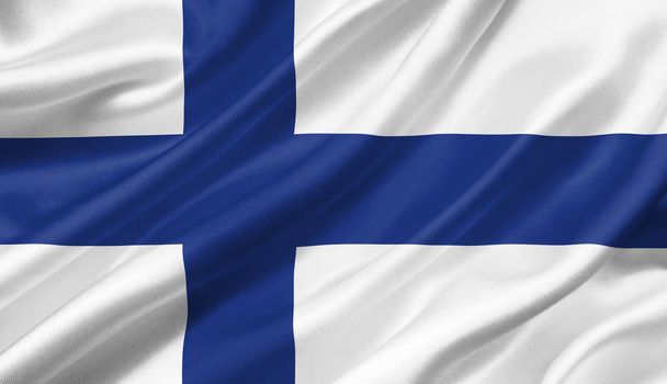 Flaga Finlandia z wiatrem, ilustracja 3d. - Zdjęcie, obraz