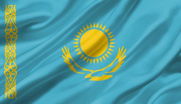 Καζακστάν σημαία κυματίζει με τον άνεμο, 3d απεικόνιση. - Φωτογραφία, εικόνα