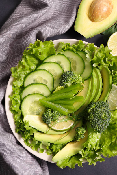 fresh green mixed salad on white bowl , close-up  - Photo, Image