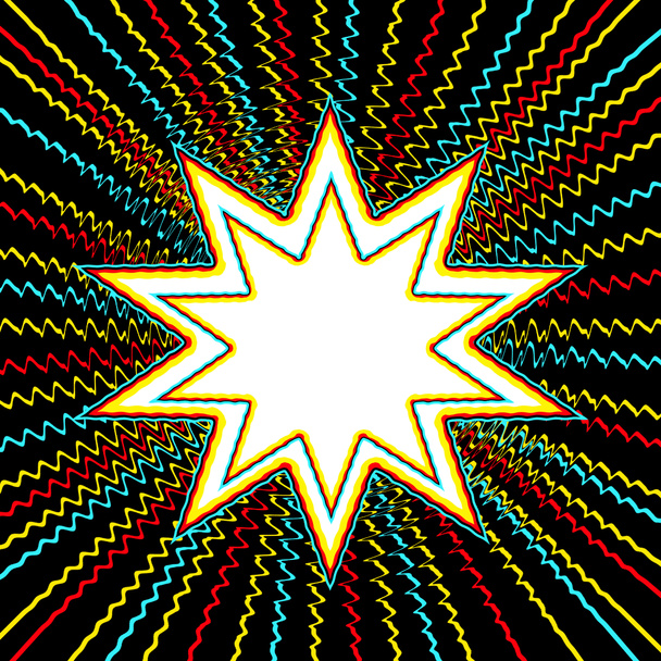 Abstract Comic book style graphic star burst in vivid colors on black background.  Text blank inside. - Photo, Image