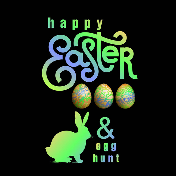 Kaart met wensen "Happy Easter en Egg Hunt" - Vector, afbeelding