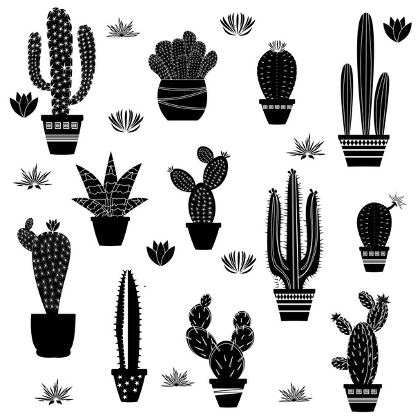 Cactus silhouettes illustrated on white background - Vector, Image