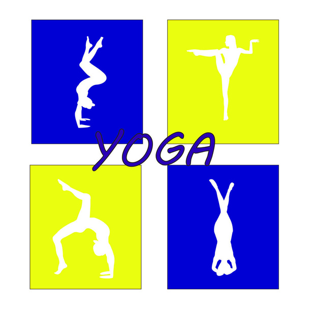 Silhouet jonge vrouw praktizerende yoga. Meisje pilates. Vector op abstracte achtergrond pictogram - Vector, afbeelding
