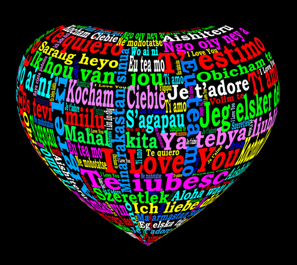 Corazón 3D multicolor multilingüe
 - Vector, Imagen