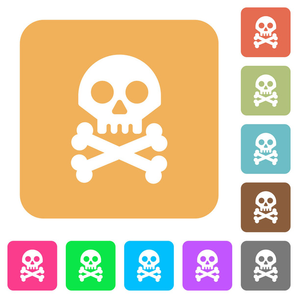 Skull with bones rounded square flat icons - Vector, Image