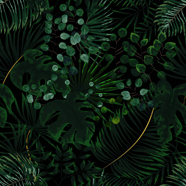 seamless pattern of green leaves. green tropical background in w - Wektor, obraz