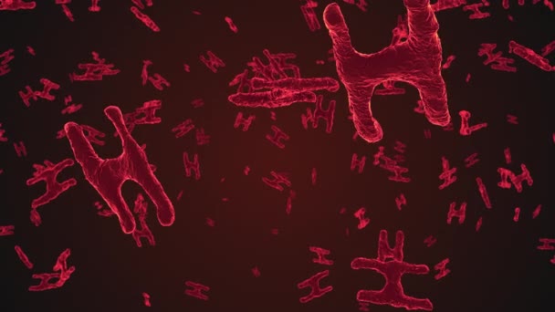 Abstrakcja Czerwony komórek wirusa pod mikroskopem. Mnożenie się bakterii i infekcji. Naukowe podstawy. ilustracja renderowania 3D - Materiał filmowy, wideo