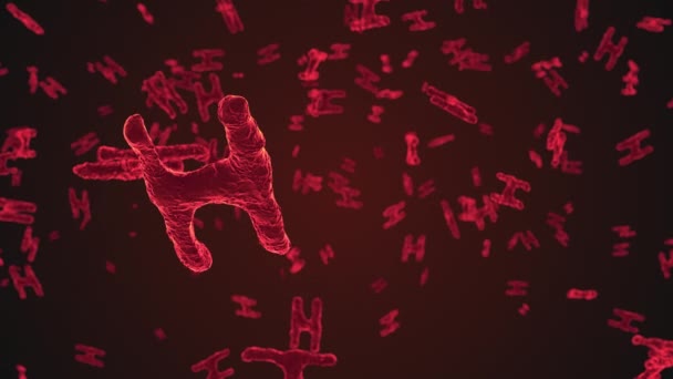 abstrakte rote Viruszellen unter dem Mikroskop. Vermehrung von Bakterien oder Infektionen. Wissenschaftlicher Hintergrund. 3D-Darstellung - Filmmaterial, Video