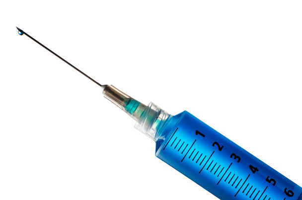 Plastic medical syringe isolated on white background - Photo, Image