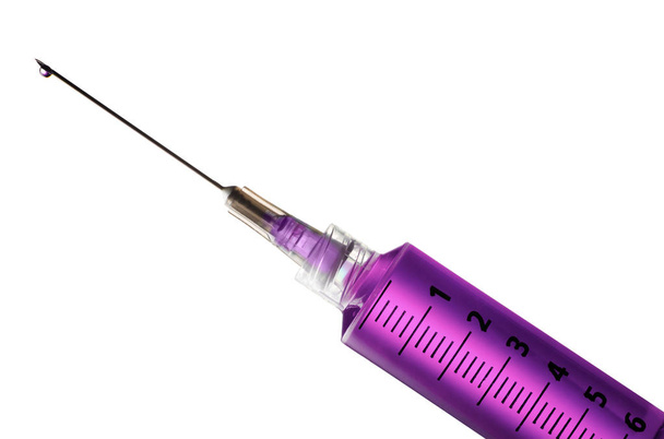 Plastic medical syringe isolated on white background - Photo, Image
