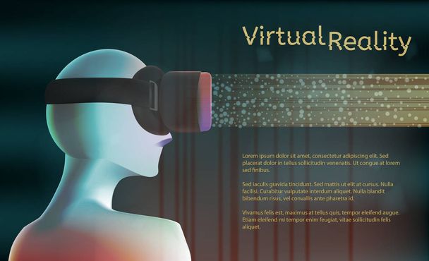 Człowiek w zestaw wirtualnej rzeczywistości. Koncepcja VR z textarea. - Wektor, obraz