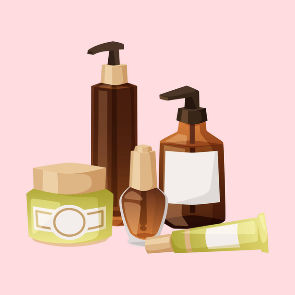 Lahví kosmetických kosmetika krém make-up krása plastové nádoby krém tekutin Pack vektorové ilustrace. - Vektor, obrázek