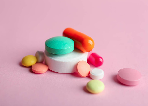 Different pills on color background - Fotoğraf, Görsel