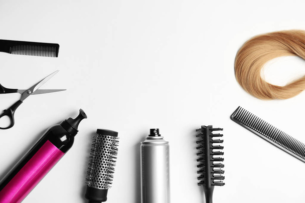 Professional hairdresser tools on white background - Фото, изображение