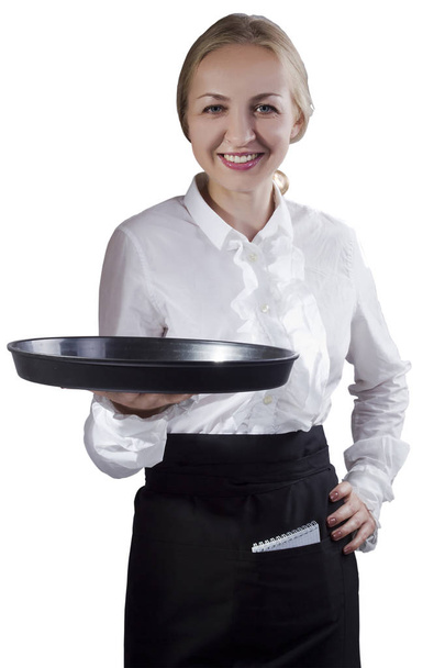Girl waitress with a tray - 写真・画像