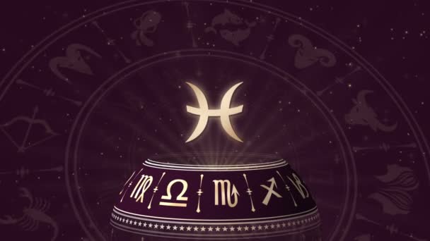 Zodiac sign Pisces and horoscope wheel - Footage, Video