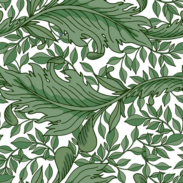 Seamless floral green pattern. Vector illustration. Black background - Vektör, Görsel