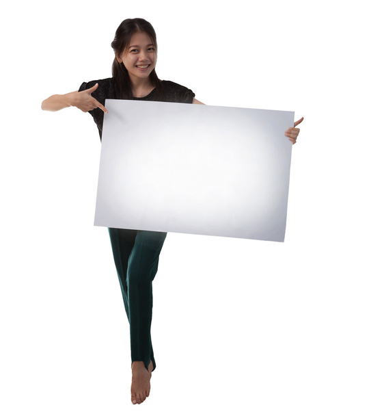 Woman holding white paper banner with free space - Photo, Image
