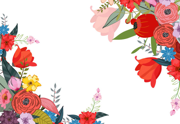 Diseño de fondo de marco de primavera floreciente
 - Vector, Imagen