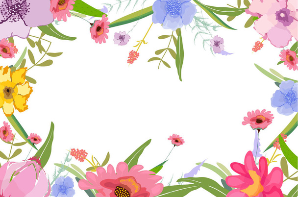 咲く春フレーム背景デザイン - ベクター画像