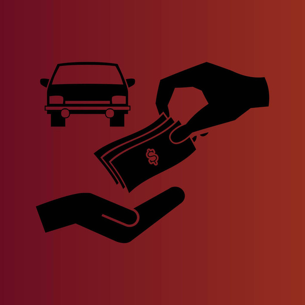 Geld und Auto einfaches flaches Vektorsymbol auf Gefälle rot - Vektor, Bild