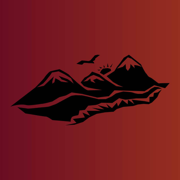 Degrade kırmızı dağlar basit düz vektör simgesine - Vektör, Görsel