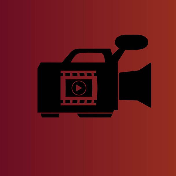 απλή επίπεδη διάνυσμα εικονίδιο της βιντεοκάμερας στο ντεγκραντέ κόκκινο - Διάνυσμα, εικόνα
