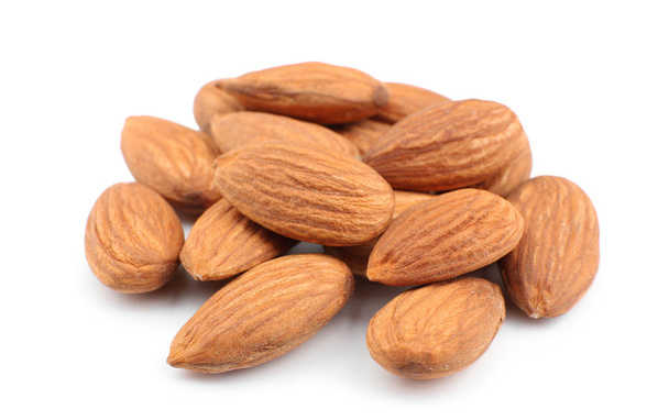 Almonds on white background. Nut snack - Photo, Image