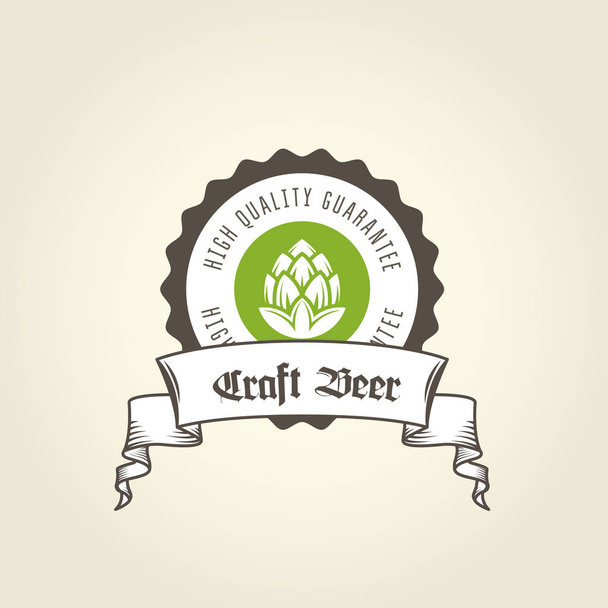 Craft beer vintage emblem - private brewery label with hop  - Vector, Image