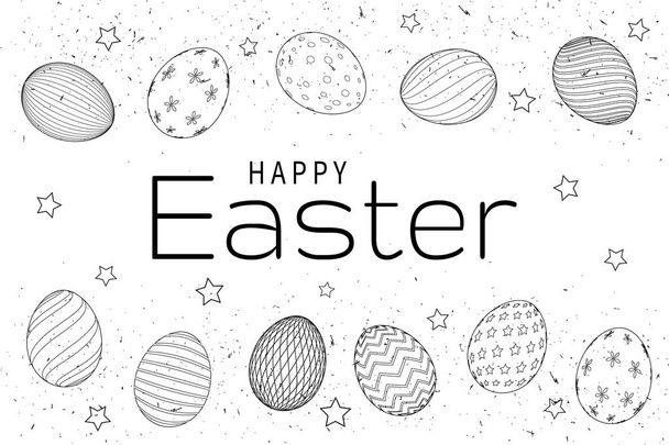 Easter eggs composition hand drawn black on white background - Vector, Image