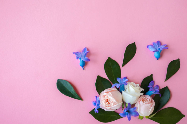 flowers on pink background, free space for your text - Photo, image