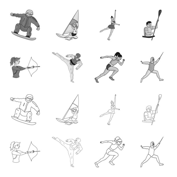 Lukostřelba, karate, běh, oplocení. Olympijský sport sada kolekce ikon v osnově, monochromatické stylu vektor symbol akcií ilustrace web. - Vektor, obrázek