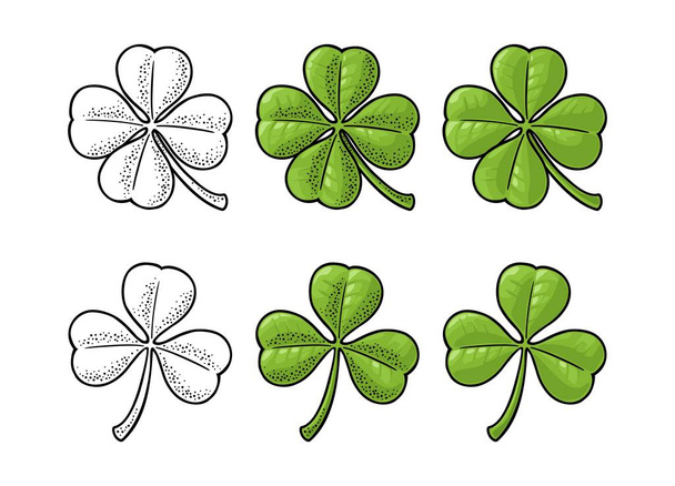 Good luck vier en drie leaf clover. Vintage vector gravure - Vector, afbeelding