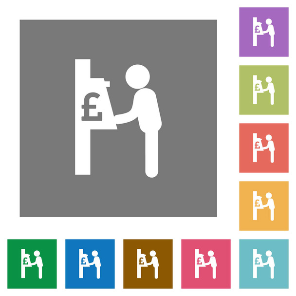 Pound cash machine square flat icons - Vector, Image