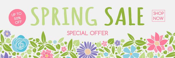 Concept of a header with colorful flowers for Spring Sale. Vector. - Vektor, obrázek