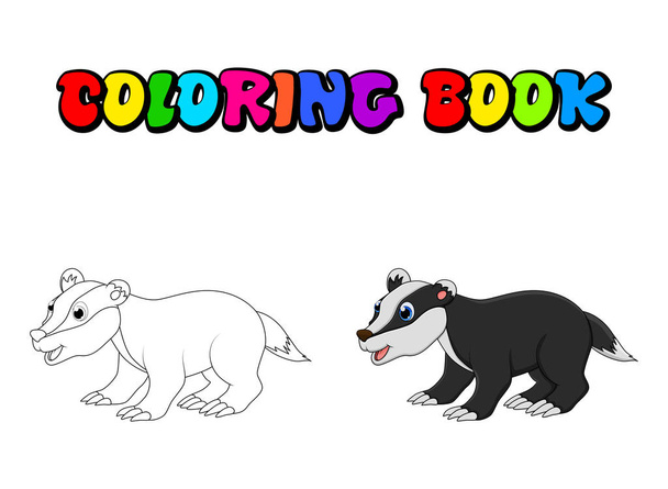 Desenhos animados livro de colorir texugo isolado no fundo branco
 - Vetor, Imagem