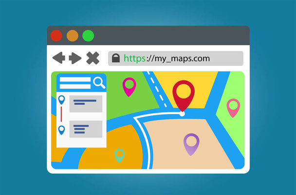 Mapas de navegación en la ventana del navegador
. - Vector, Imagen