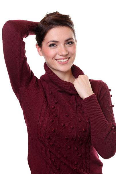 portrait d'une belle femme heureuse dans une veste tricotée
 - Photo, image