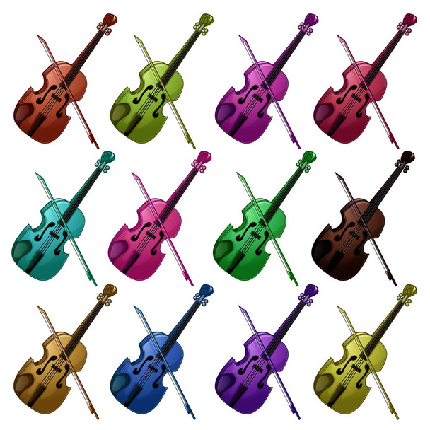 Conjunto de violines multicolores sobre blanco
 - Vector, imagen