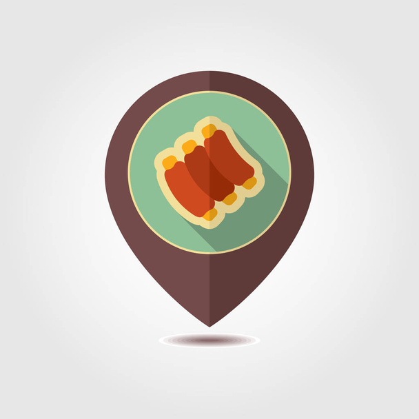 Παϊδάκια τροφίμων κρέας διανυσματικό χάρτη εικονίδιο καρφιτσώματος - Διάνυσμα, εικόνα