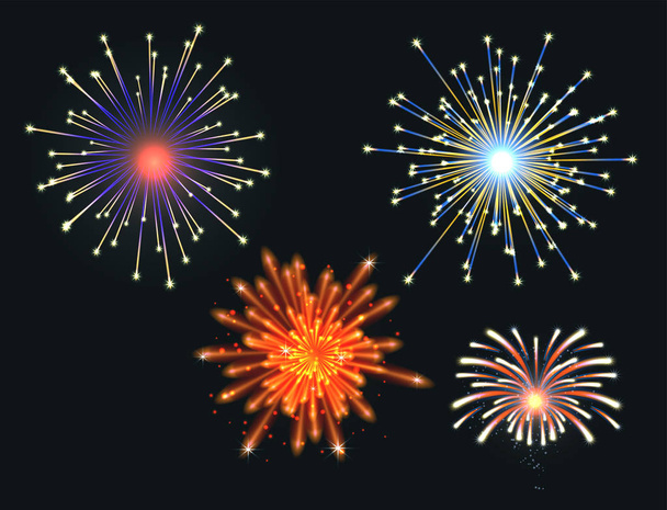 Πυροτέχνημα διανυσματικά εικονογράφηση εορτασμός διακοπών εκδήλωση νύχτα έκρηξη φωτός εορταστικό πάρτι - Διάνυσμα, εικόνα