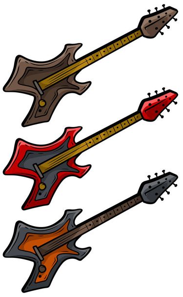 Cartoon colored electric metal rock guitar set - Vector, Image