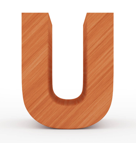 letter U 3d wooden isolated on white - Fotoğraf, Görsel
